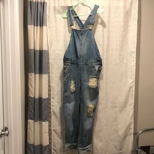Distressed Boyfriend Fit Overalls